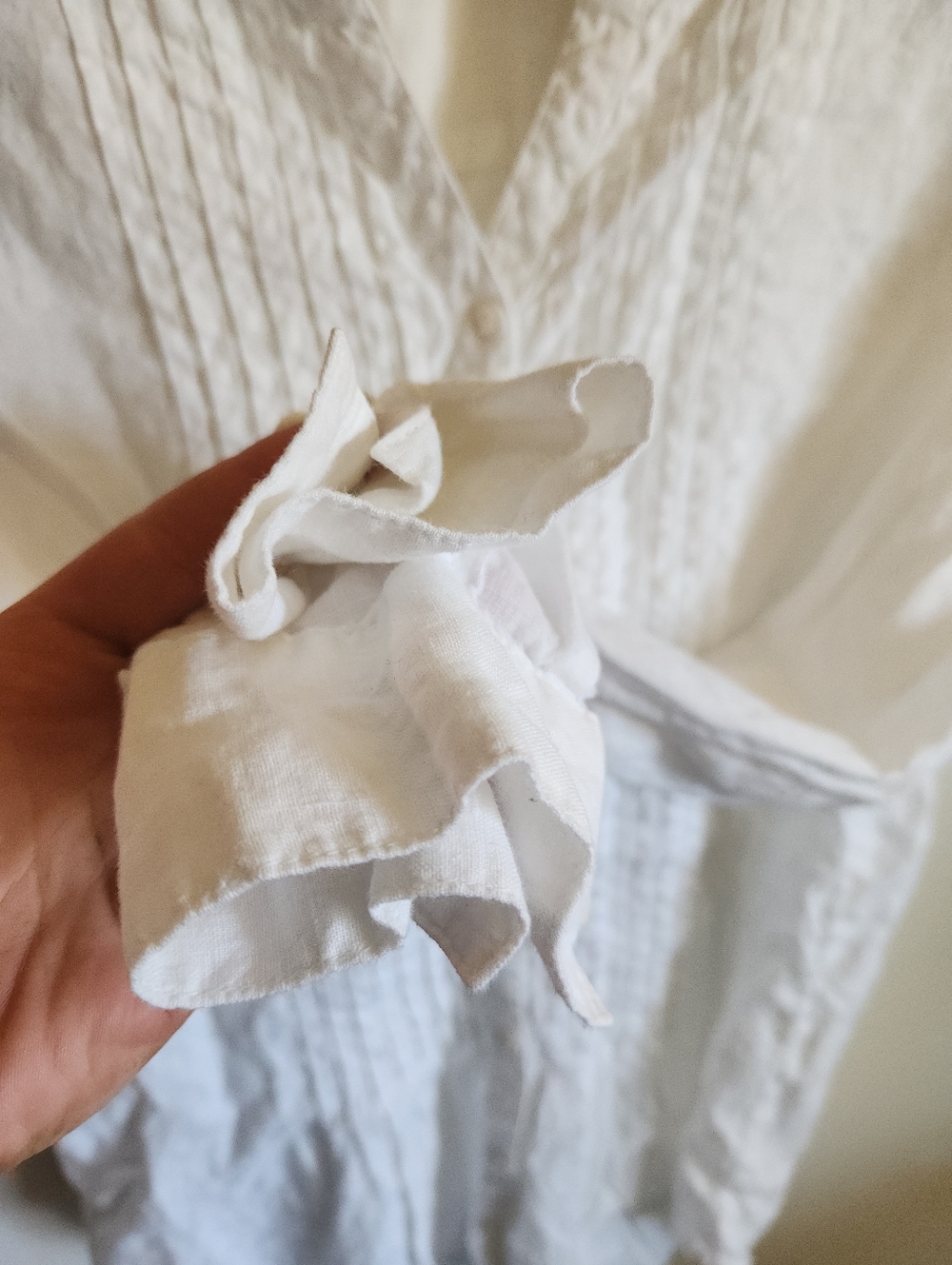 Sundance Linen White Button-Up Pintuck Top Long Sleeve Medium M - Picture 5 of 7